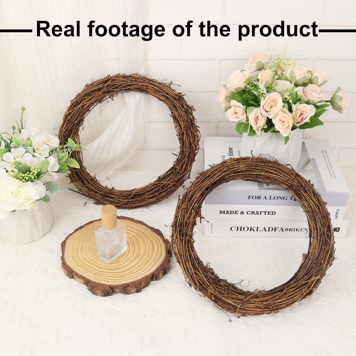 IHDYPPEW 8 PCS 10 Inch Natural Grapevine Wreaths, Round Rattan Wreath Grapevines Wreath Bulk, Grape Vine Wreaths for DIY Crafts, Festival, Christmas, Wedding, Restaurant & Home Decoration