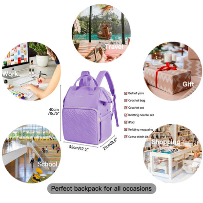 Leudes Knitting Bag Backpack,Yarn Storage Organizer Large Crochet Bag Tote Christmas Gift Yarn Holder Case for Carrying Projects,Knitting Needles (Purple)