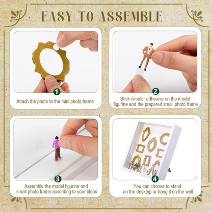 Lineshading DIY Mini Silhouette Shadow Box Museum Frame Kit with 8 Gold Mini Frames and 9 Figurines, Personalized Memory Collage for Anniversary Wedding Birthday Home Decor(White)