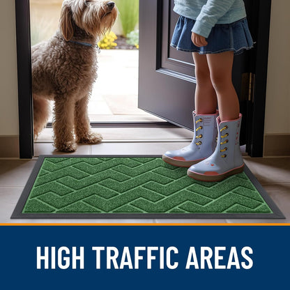 OLANLY Waterproof Front Door Mat - All-Season Indoor/Outdoor Doormat | Sturdy Natural Rubber, Herringbone Brick (Green, 71x23)