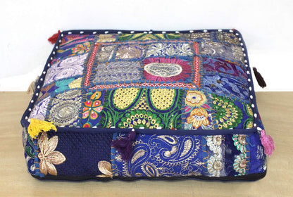 16x16x5 inches, CRAFT KALA Indian Square Patchwork Traditional Pouf Cover Indian Living Room Poufs Decorative