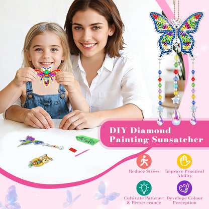 4Pcs Diamond Art Kits for Kids/Adults, Crafts for Kids Ages 8-12, Birthday Gifts for 6 7 8 9 10 11 Year Old teen Girl, Diamond Painting Kits wind chimes Crystal Window Suncatcher, Home Garden Decor