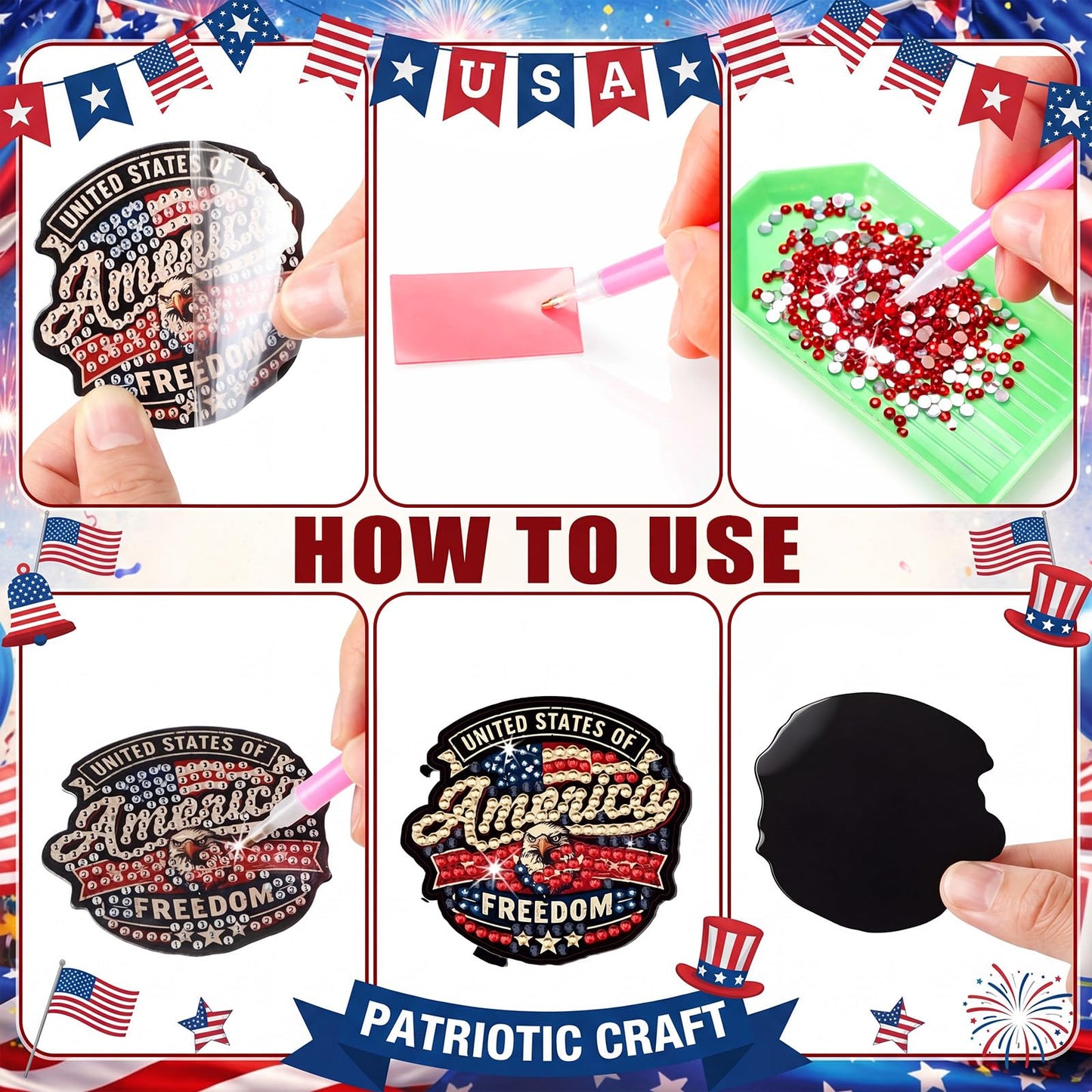 Chapou 20 Pcs 4th of July Patriotic Diamond Art Magnets 250th Anniversary Eagle Diamond Painting Magnets Memorial Day Red White Blue American Flag Magnetic Gem Art Stickers Kits for Adults DIY Decor