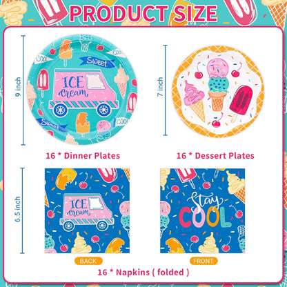 16 Ice Cream Plates and napkins Party Decorations Ice Cream Van and Popsicle Party supplies tableware bulk
