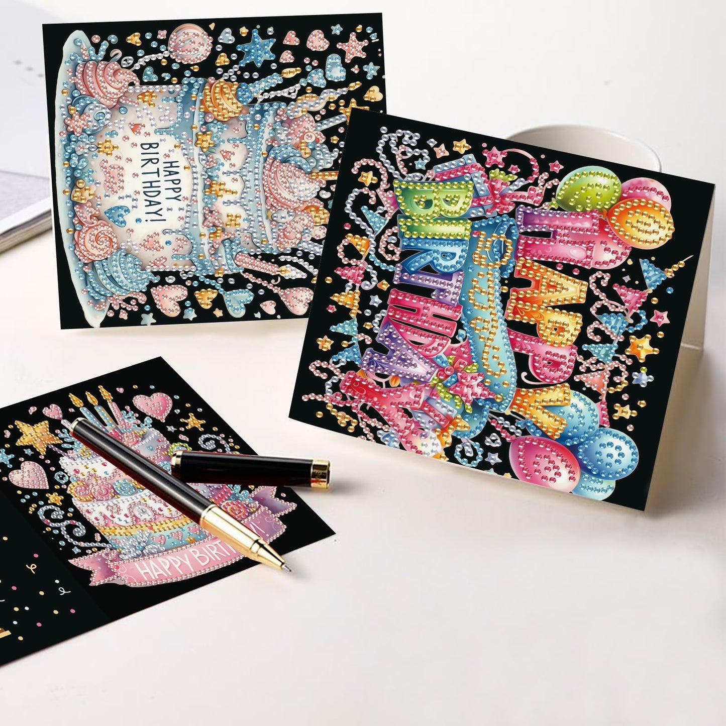 antor 6 Pcs 5D Diamond Painting Greeting Card Kits, Laser Effect Diamond Art Birthday Cards Special Shaped Diamond Art Postcards Crafts for Birthday Holiday (30x15cm)