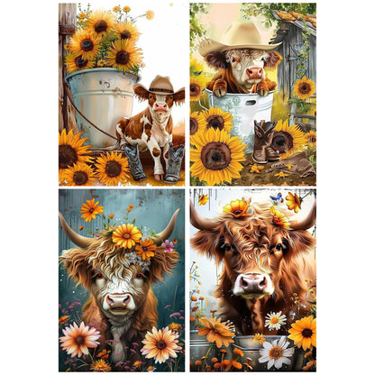 EWJRNSF 5D Diamond Painting Kits for Adults Beginners, Diamond Arts Kits Diamond Art Sets,Gem Painting Arts & Crafts Home Wall Decoration 11.8x15.7 Inches 4 Pack Highland Cow
