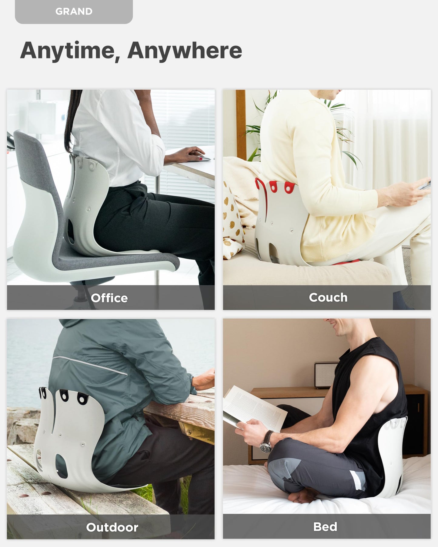 curble Grand(Extra Wide & Sturdy) – Ergonomic Back and Lumbar Support for Good Posture Correction and Back Pain Relief, Perfect for Office, Floor Seat and Work from Home, Patented (Grey)