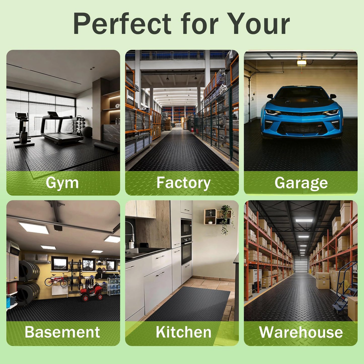 FomanXtre 10x20 FT Garage Floor Mat, 2.8mm Thickened Flooring Roll for Under Car Diamond Plate PVC Rubber Mat with 20 Pcs Tapes, Non-Slip Floor Mat for Garage, Warehouse, Gyms, Trailer, Black