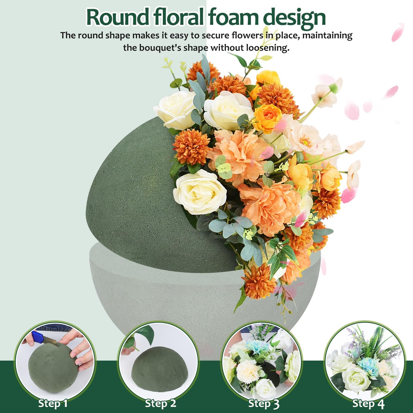 Homoyoyo 2- Round Wet Floral Foam Spheres - Hydrating Green Floral Foam Blocks for Wedding Aisle Decor, Flower Arrangements, Bouquets, and Party Centerpieces (6" Diameter)