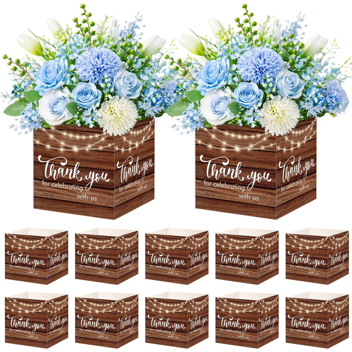 Cinrobiye 24 Pcs Rustic Wedding Table Centerpiece Boxes, 4.7‘’ Thank You Gift Paper Boxes for Engagement, Bridal Shower, Birthday Party Favors