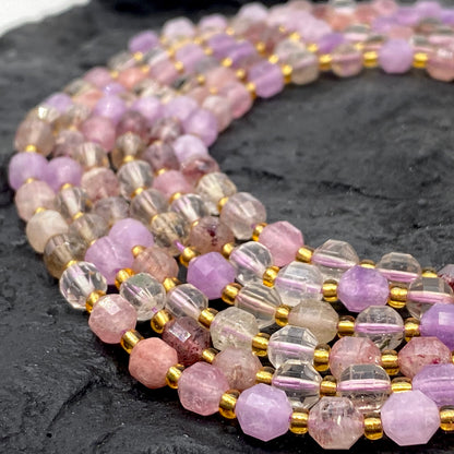 ABCGEMS Brazilian Lavender Rainbow Quartz Beads (Enhanced Prism Shape that Amplifies The Energy - Allows Energy to be Dispersed in All Direction) Diamond-Cut Energy-Prism Tiny 6mm
