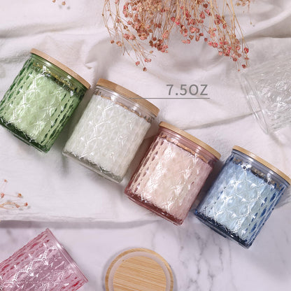 NITIME 15pcs 7.5oz Blue Candle Jars for Making Candles, Glass Candle Vessels with Bamboo Lids and Sticky Labels, Candle Containers for Making Candles and Candle Making Supplies