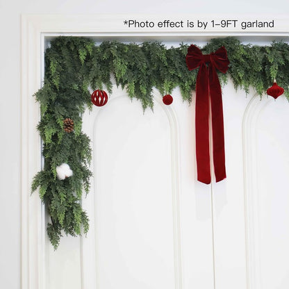 9FT Christmas Cedar Garland Artificial Real Touch Thickness Realistic Greenery Pine Garland for Mantle Fireplace Outdoor Indoor Christmas Decorations