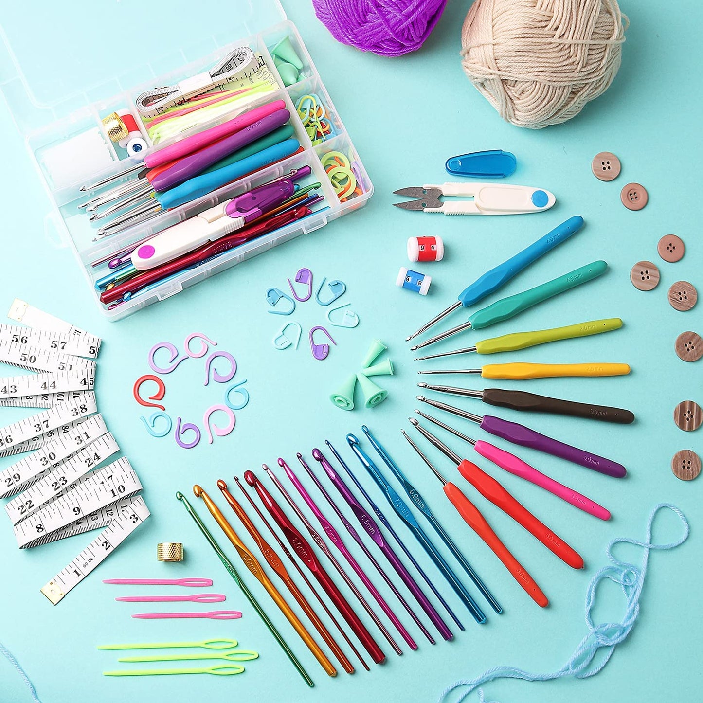 73 Piece Crochet Kit for Beginners Adults and Kids, Premium Crochet Set with 21 Crochet Hooks Set and 1500 Yards of Yarn for Crocheting Kit, Canvas Tote Bag and Lots More