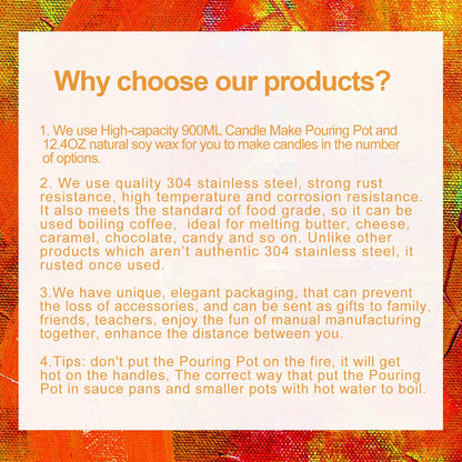 Candle Making Kit Supplies,DIY Craft Tools Including Candle Make Pouring Pot, Sticker, 3-Hole Wicks Holder, Natural Soy Wax and Spoon