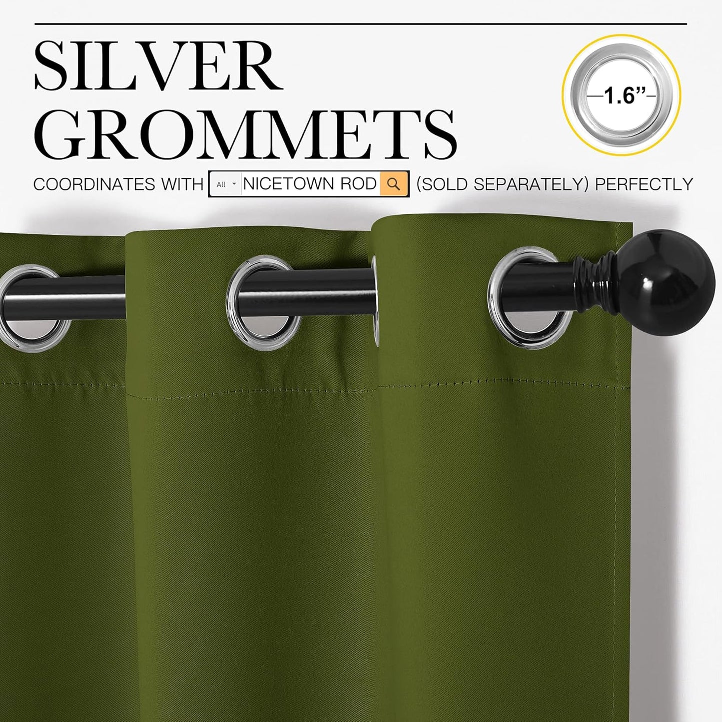 NICETOWN Blackout Curtain Panels - Thermal Insulated Holiday Draperies | Olive Green, 34x45 Inches (One Pair)