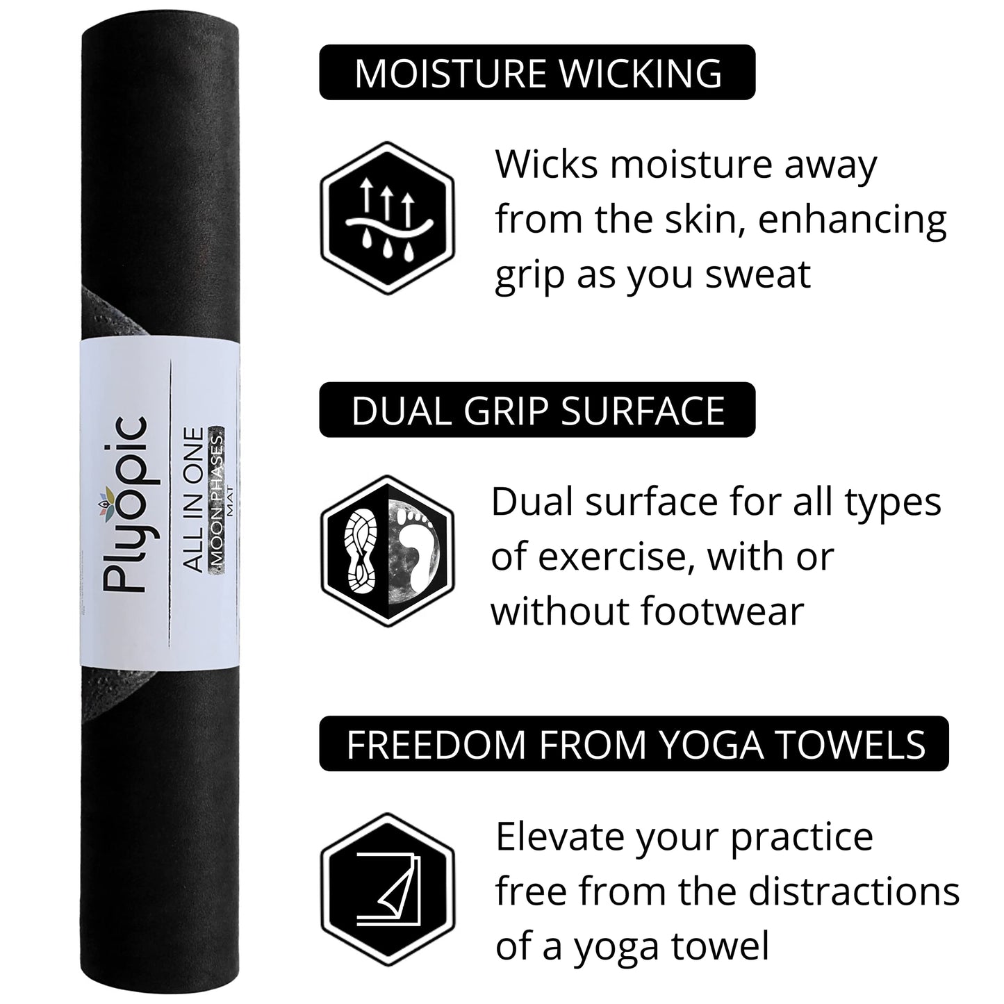 Plyopic All-In-One Hot Yoga Mat | Luxury Sweat-Grip Mat/Towel Combo | Non-Slip, Eco-Friendly Natural Rubber | Ideal for Yoga, Pilates, Bikram, Hot Yoga, Workout and Exercise