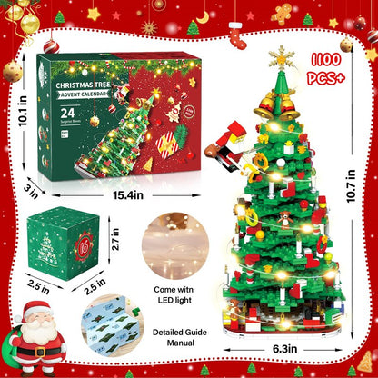 Advent Calendar 2025 Adult kids teen Boys Girls women men, Teenager boys girls LED Christmas Tree Building Set advent calendar 2025 for kids teens boys ,24 Boxes 1100+ Pcs Christmas advent Calendars Building Blocks,kid teen adults advent calendars 2025