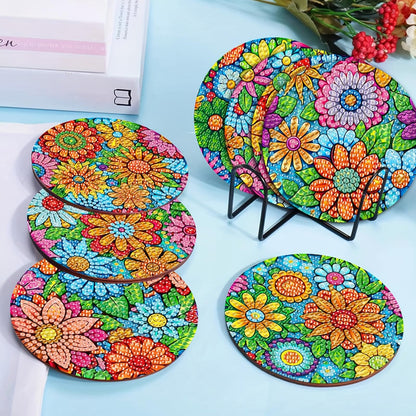 C'eitura 8Pcs Pattern DIY Diamond Art Painting Coasters Kit, Abstract Geometric Wooden Drink Coasters, Modern Home Decor Art Craft for Adults, Relaxing Gift with Holder