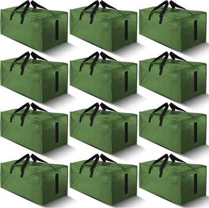 HOMESURE Large Water-Resistant Moving Bags - 12 Pack Heavy-Duty Storage Totes with Zippers & Handles | Olive Green
