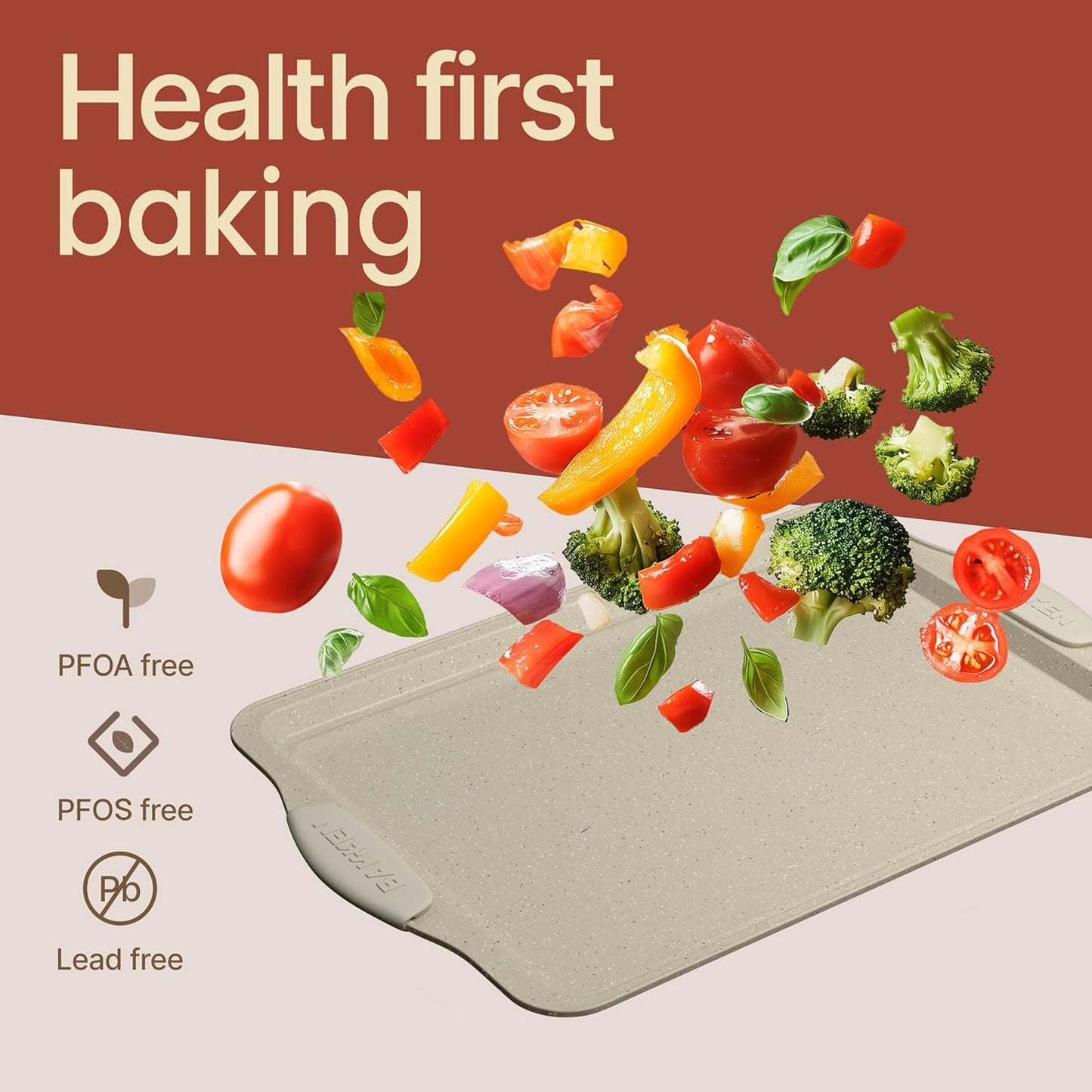 8-Piece Set BAKKENMASTER Deluxe Carbon Steel Bakeware - Nonstick White Marble Coating, Silicone Handles - Professional