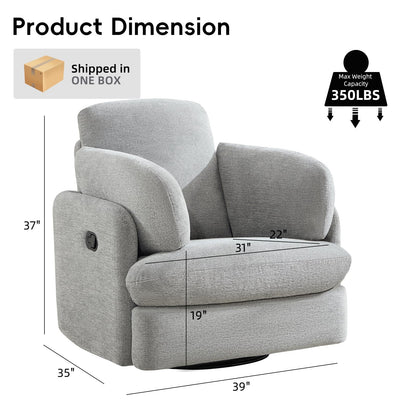 Bonzy Home Manual Recliner Chair, 360°Swivel Rocker Recliner Chair for Adults, Overstuffed Nursery Rocking Reclining Sofa with 2 Pillows and Hidden Storage, Light Grey
