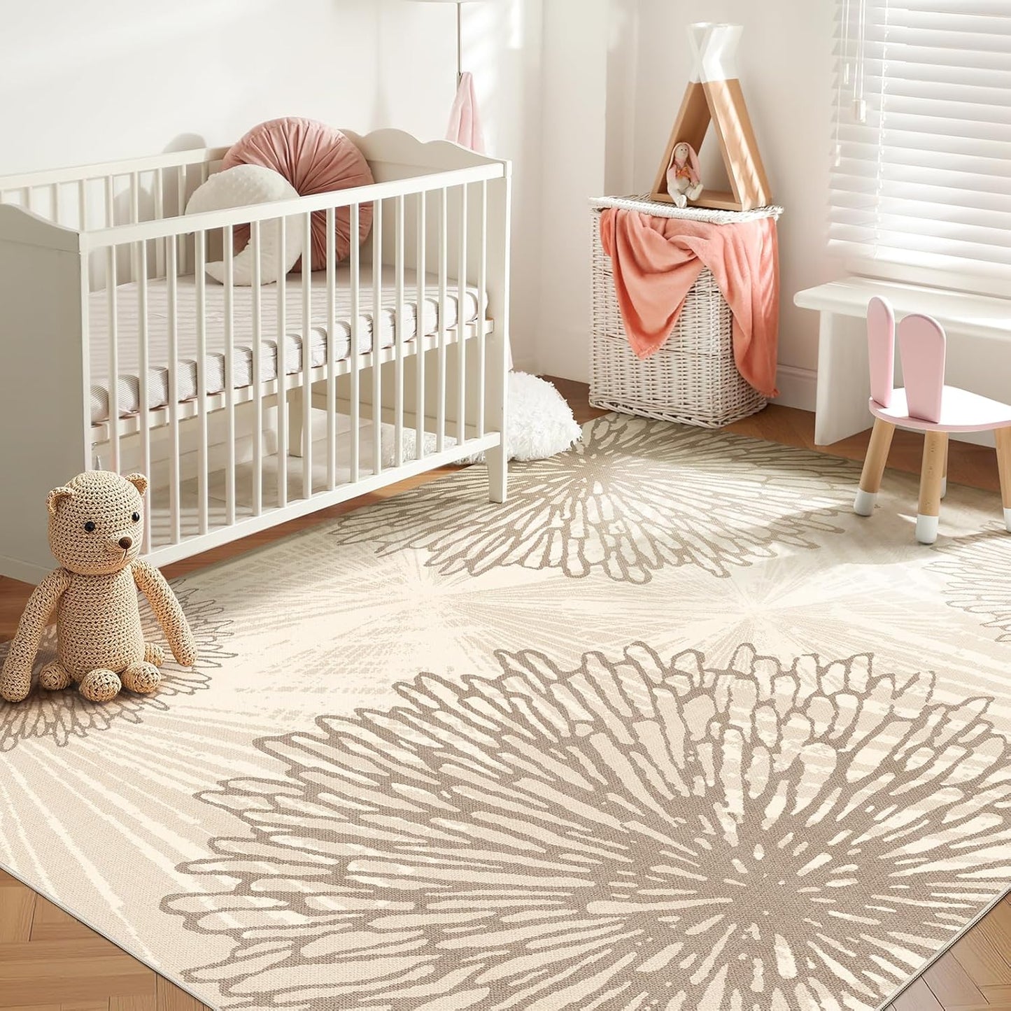 5x7 DecorBeige/Brown,5'x7' WITSHOCK Area Rugs for Living Room: Beige Floral Washable Rugs for Bedroom Dining Room