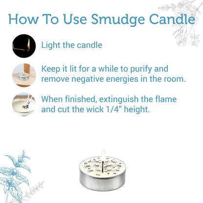 SOUL STICKS 12 Pack Little Smudgies Tealight Candles Smudge Candle for Cleansing House, Meditation, Chakra Healing | Made with Crystals and Herbs (White Sage)