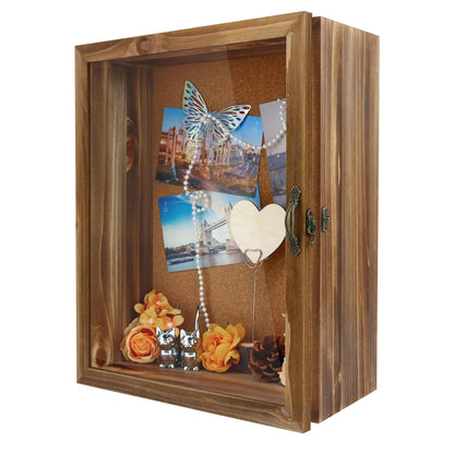 FramePro 11x14 Inch Deep Display Shadow Box Wooden with Real Glass - 5 Inch Depth for Collectibles, Memorabilia, Dolls & Toys, Tabletop or Wall Mount, Includes Cork Backboard & 10 Pins