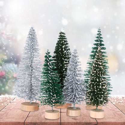 18Pcs Miniature Pine Trees Set, Sisal Trees with Wood Base for Christmas Crafting and Designing, Mixed Size