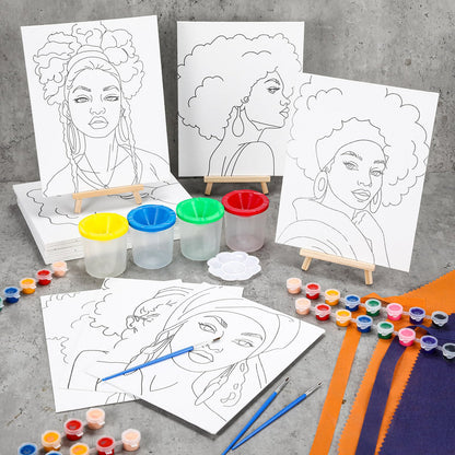 Sherr 140 Pcs 20 Set Pre Drawn Canvas Kit for Painting Craft Sip and Paint Kit for Adults Pre Printed Canvas Painting Favor for Virtual DIY Birthday Gifts Adult's Date Party(Elegant Lady)