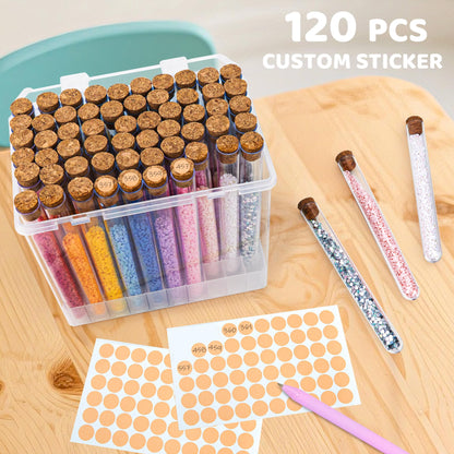 YONOVO 60 Diamond Painting Storage Containers Organizer, 6'' Bead Storage Tubes with Caps, Plastic Test Tube Holder with Cork Stopper Label&Stickers,Carrying Case Box for Dots Drill Rhinestone Glitter