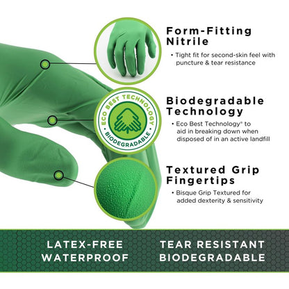 SHOWA 6110PF Sustainable EBT Latex-Free, Powder-Free, Nitrile Disposable Single Use Safety Gloves, 4 Mil, 9.5" Length, Medium (1 Box/100 Gloves)