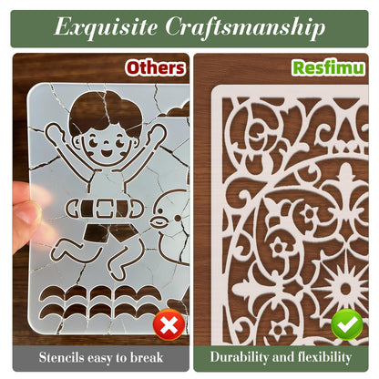Texture Stencils for Crafts Reusable DIY Furniture Decor Art Painting Stencil 12Pcs Kit for Wood Embroidery Wall Silk Screen Journaling(11.8X7.8 Inch)