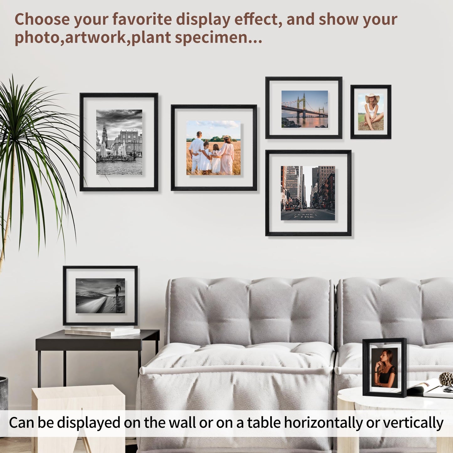 YOTINTIN 11x14 Floating Frames 2 Pack Wooden Photo Frame Double Sided Glass Picture Frame for Any Size Picture up to 11x14, Wall Mount or Tabletop Displays, Double-edged Frames, Black