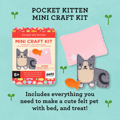 Petit Collage: Mini Craft Kit: Pocket Pet Kitten - Portable Felt Sewing Kit with Precut Pieces, Thread, Stuffing, Child‑Safe Needle & Tin – Screen‑Free Fine Motor Toy for Ages 6+