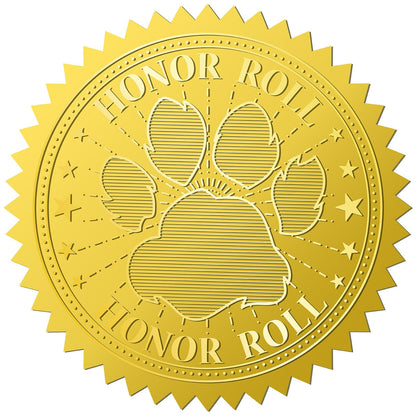 CRASPIRE 408Pcs Dog Paw Print Gold Foil Embossed Stickers 2" Honor Roll Self Adhesive Envelopes Seals Round Labels for Wedding Invitation Graduation Corporate Certificates Diplomas Gift Wrapping Decor
