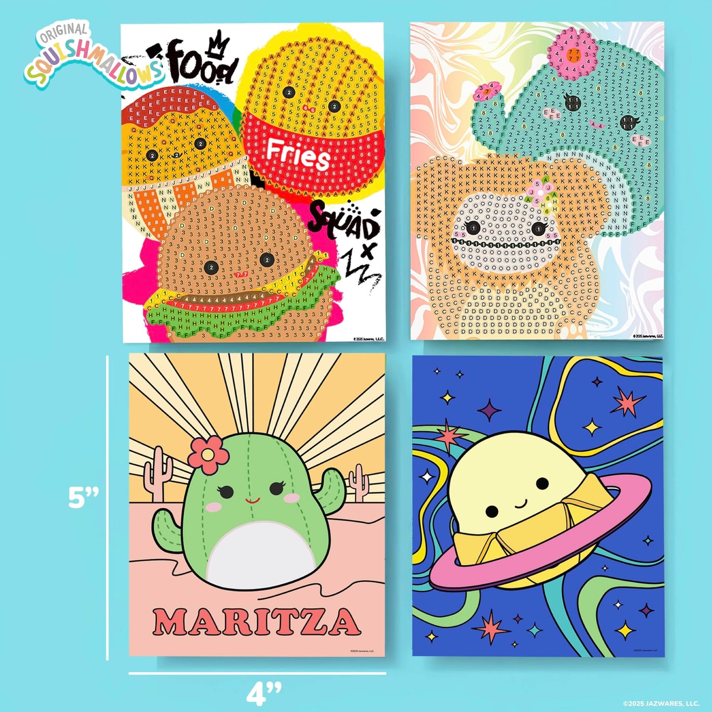 Squishmallows Original 4-in-1 Canvas Art Set, Paint by Numbers & Gem Art Crafts