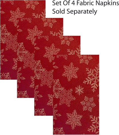 Newbridge Fancy Metallic Snowflake Christmas Tablecloth - 70 Inch Round, Red Gold, No-Iron Soil Resistant Holiday Cover