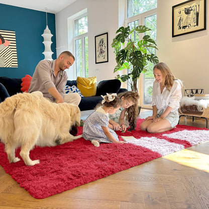 OLANLY Large Area Rug - Soft Fluffy Shaggy Carpet for Living Room & Bedroom | 5x8 Red Indoor Decor