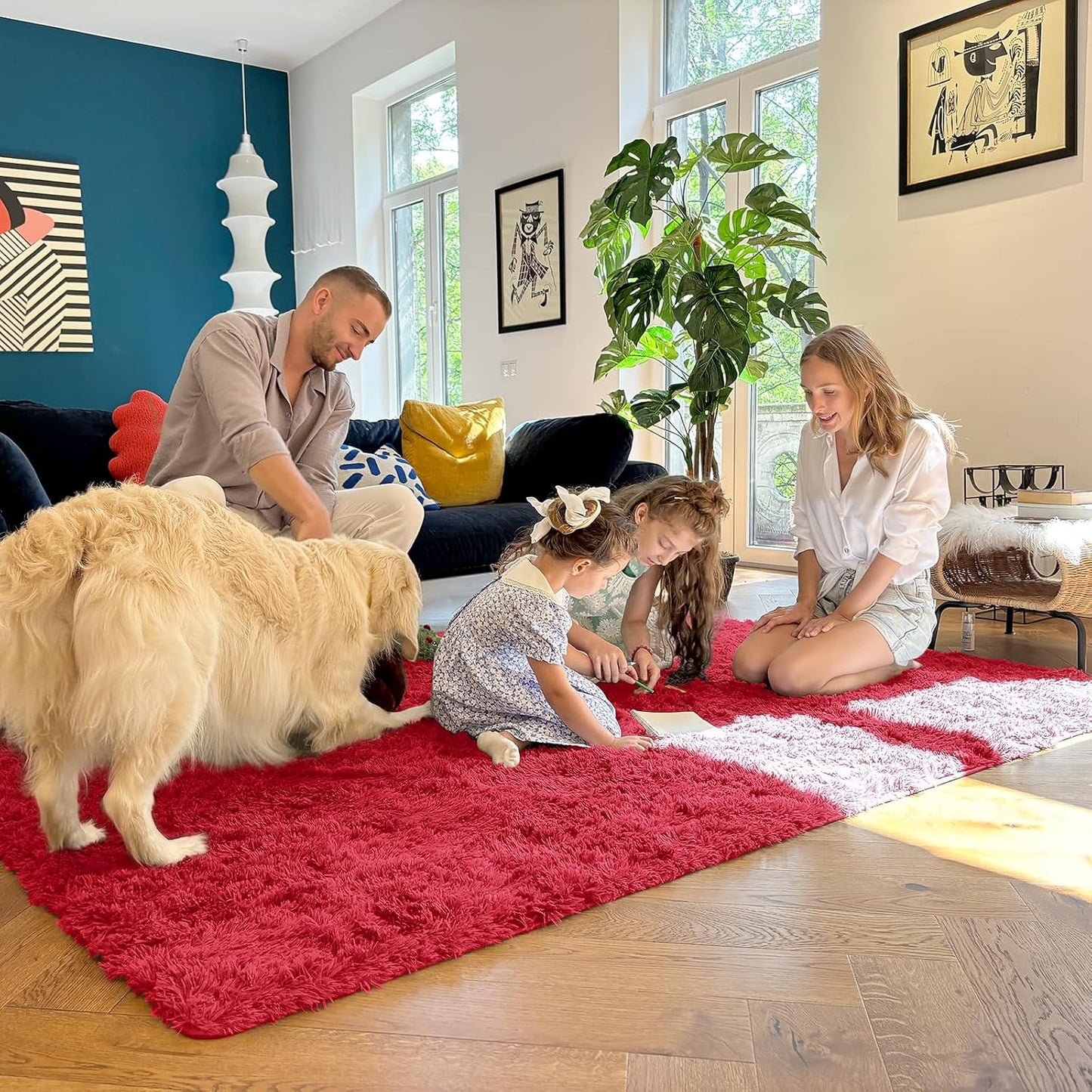 OLANLY Small Bedside Rug - Soft Fluffy Shaggy Indoor Carpet for Bedroom & Nursery | Red 2x3 ft