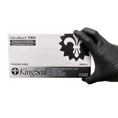 KingSeal UltraBlack-PRO LARGE Nitrile Medical Grade Exam Gloves, Latex Free, 5 MIL, Textured Fingertips - 10 Boxes of 100 Gloves by Weight (1000 Count)
