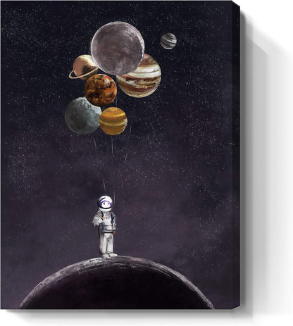 ARTZON Inspirational Wall Art Canvas Print, Astronaut Holding Planet Framed Artwork for Bedroom & Office, 12x16inch