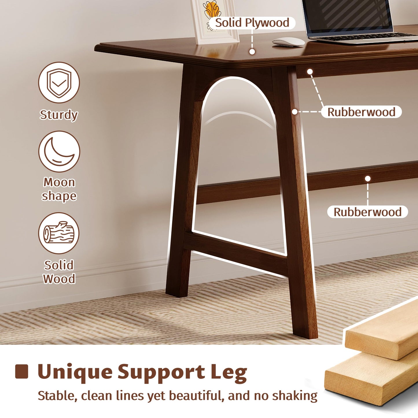 IOTXY Solid Wood Writing Table - 72" W x 24" D Minimalist Long Computer Desk for Home Office, Work, Study, Creativity, and PC Workstation, Walnut