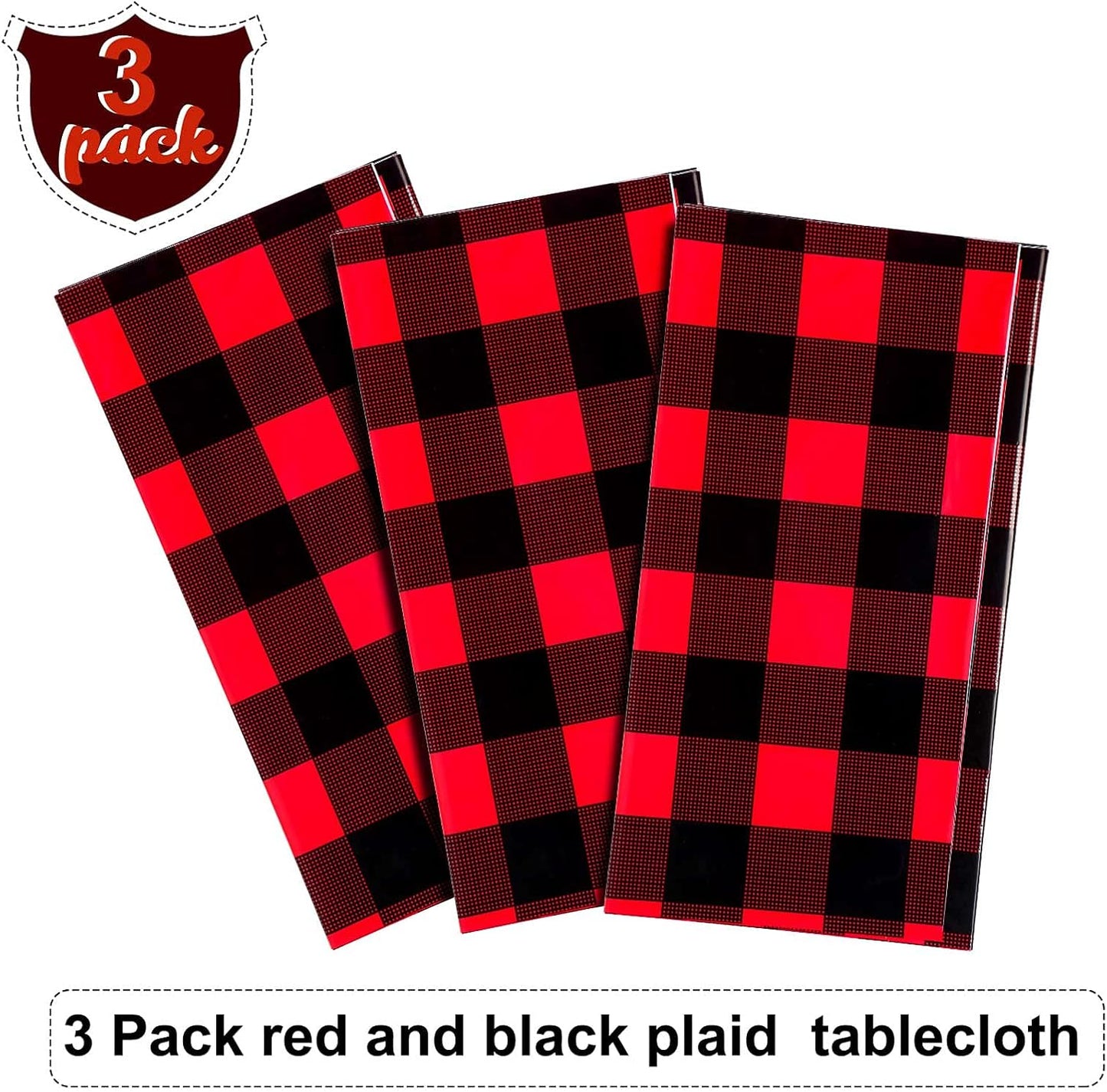 Breling Christmas Buffalo Plaid Table Cover, Red and Black Lumberjack Checkered Tablecloth, Disposable Tablecloth for