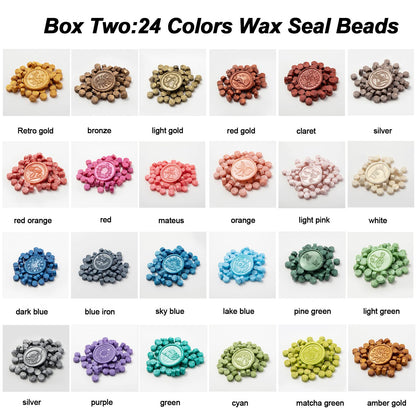 Upgraded Wax Seal Stamp Kit,Wax Seal Kit with Storage Box,48 Color 1200 Pcs Sealing Beads with 4 Pcs Seal Stamps,Warmer,Spoon,Envelopes, Candles, Metallic Pen for Wedding Invitation,DIY Crafts