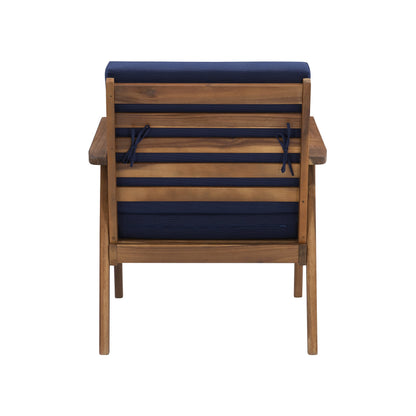 Linon Rosemary Solid Acacia Wood Four Piece Outdoor Chat Set with Blue Removable Cushions