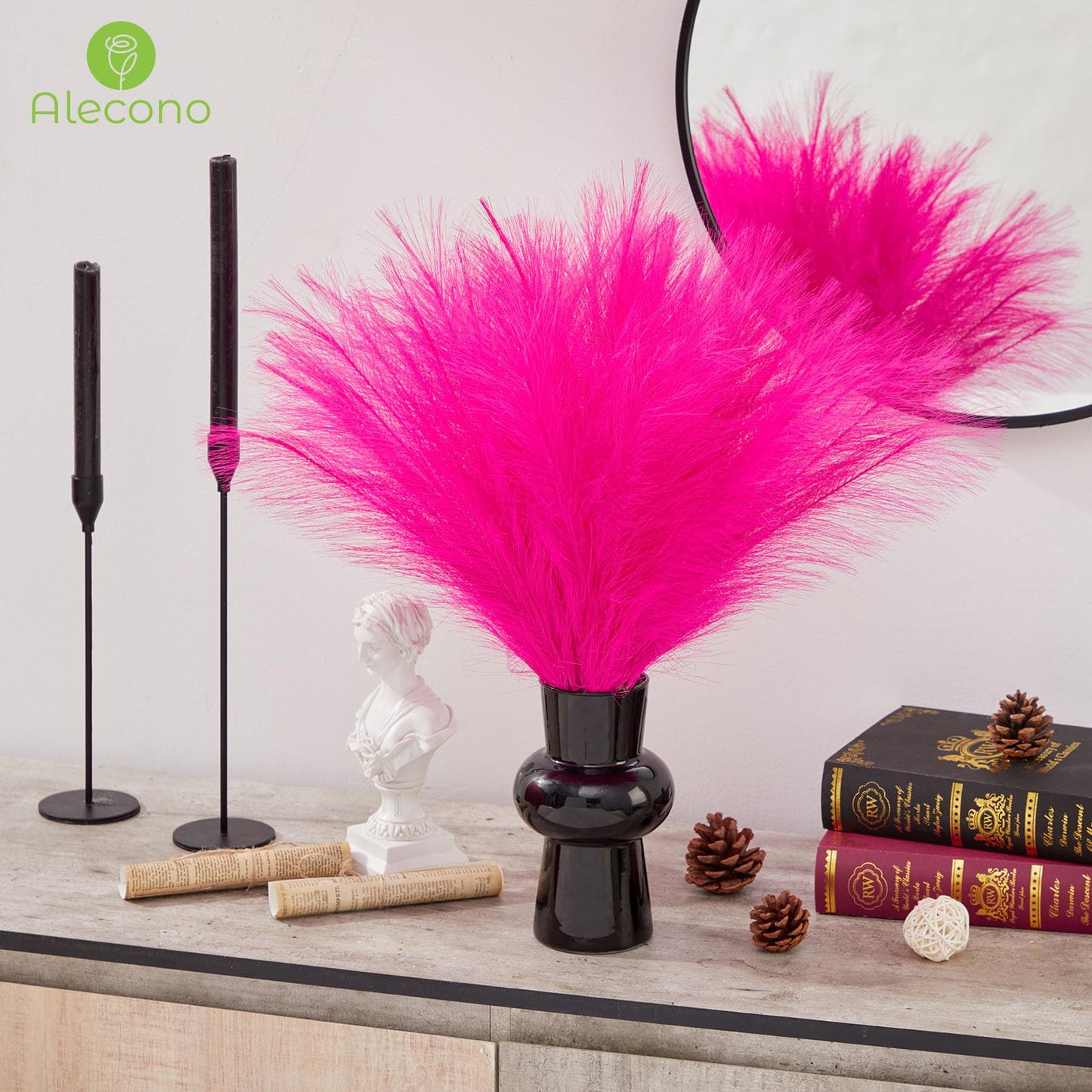 Alecono Hot Pink Pampas Grass Bundle 100pcs 4 Kinds Artificial Eucalyptus Stems Bulk