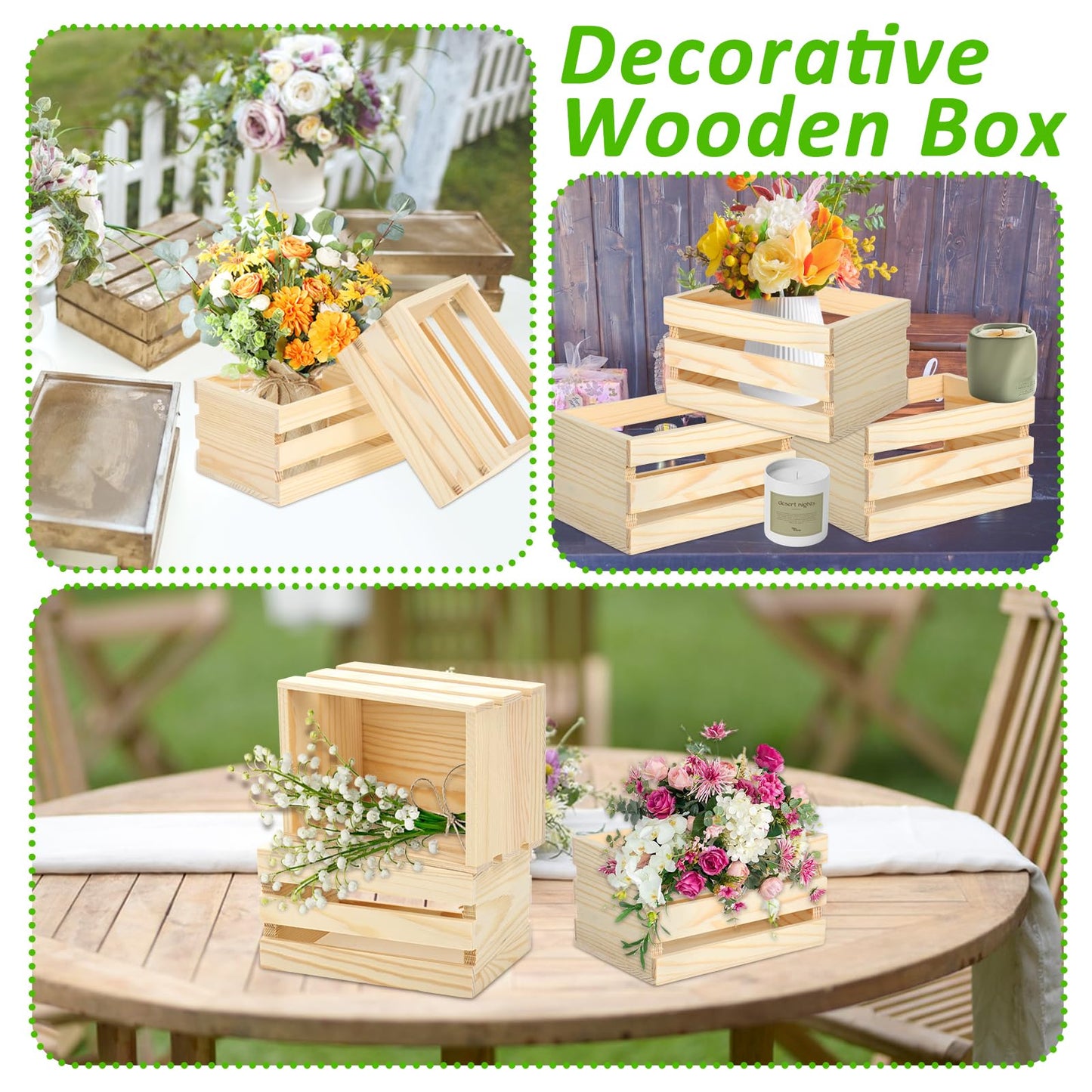 Sibosen 12PCS Decorative Wood Crates Nesting Storage Container, Samll Bikini Box, 5" Farmhouse Decorative DIY Wooden Storage Boxes, Rustic Wooden Crates for Storage Display