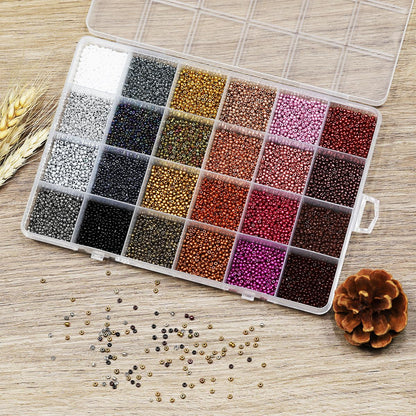 VOOMOLOVE 12/0 Glass Seed Beads About 15800pcs 24 Colors 2mm Loose Seed Beads Kit Bracelet Making with 24-Grid Plastic Storage Box for Jewelry Making（24 Colors）